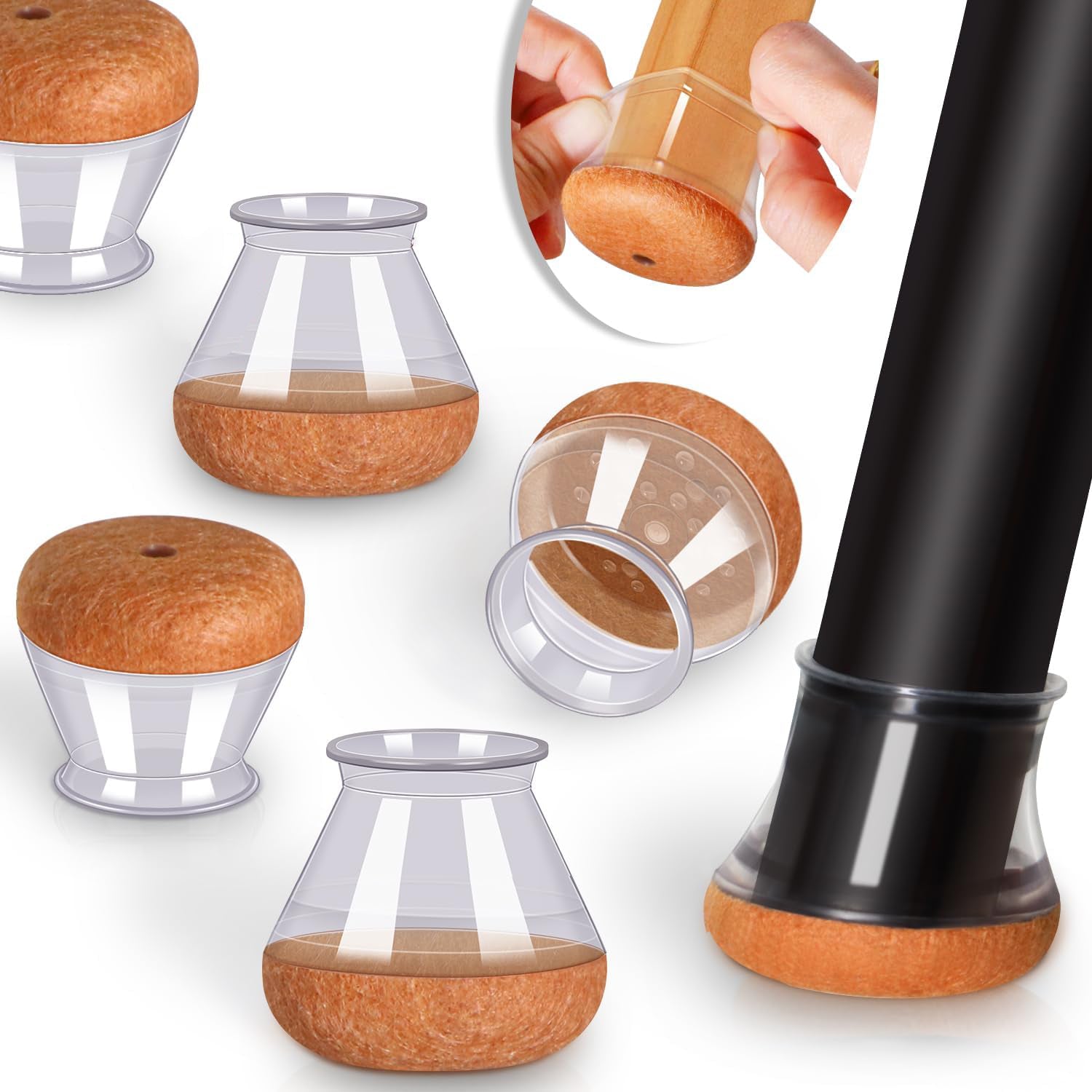 Clear Chair Leg Floor Protectors w/ Wrapped Felt Pads