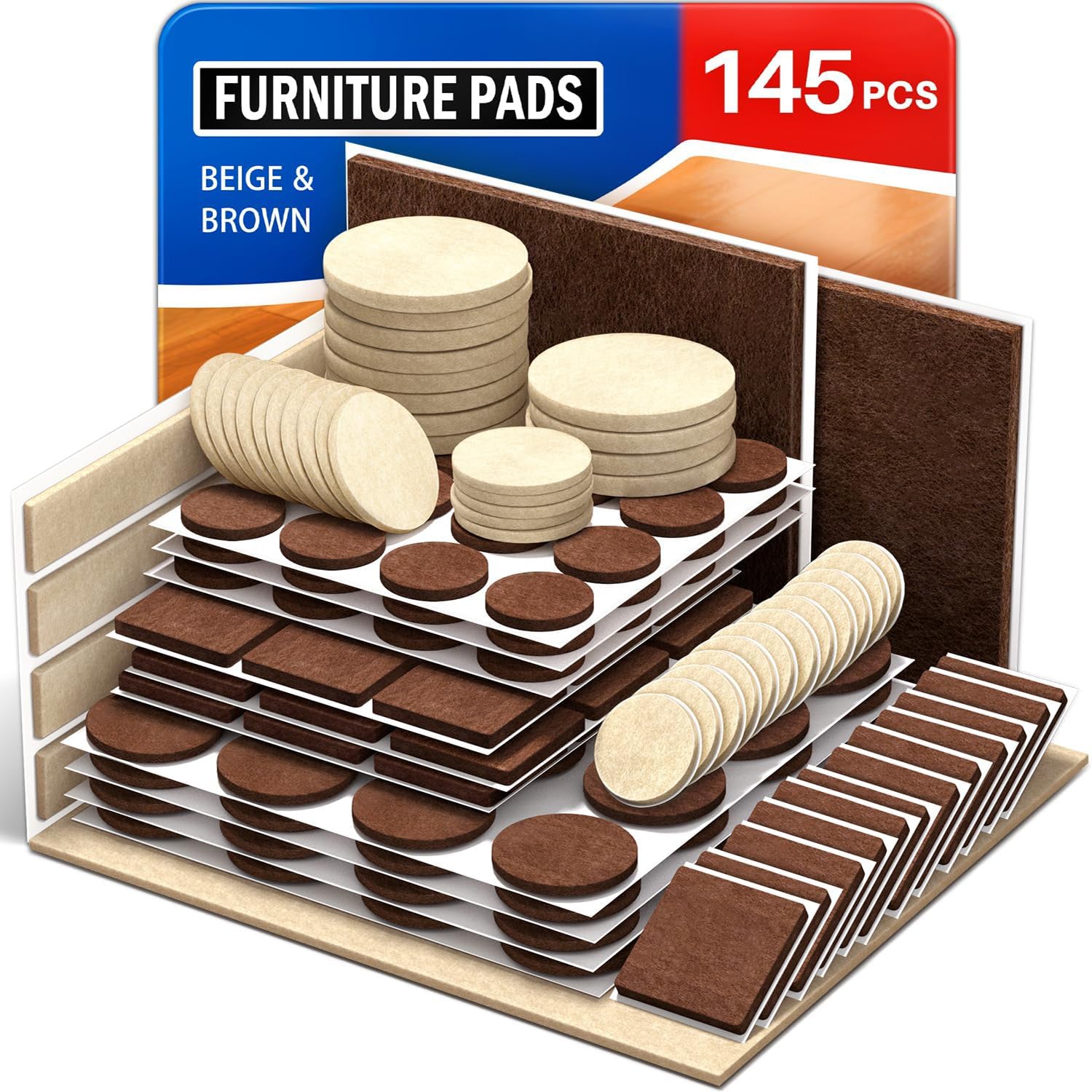 145 PCS Felt Furniture Pads for Hardwood Floors