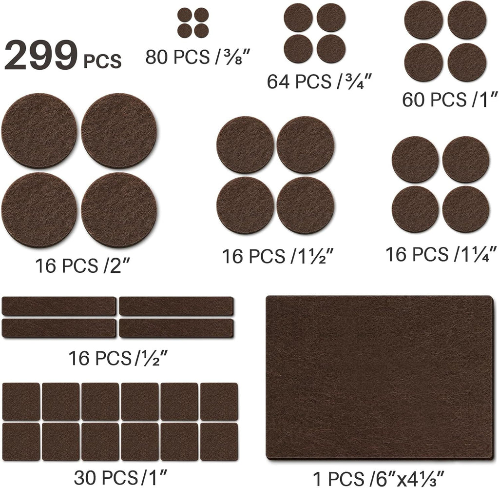 Brown 299 PCS Felt Furniture Pads for Hardwood Floors