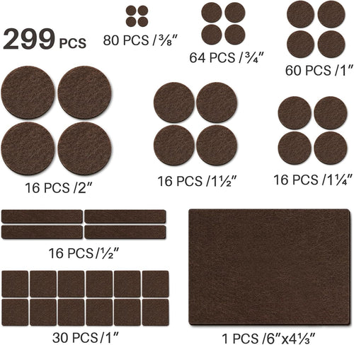 Brown 299 PCS Felt Furniture Pads for Hardwood Floors