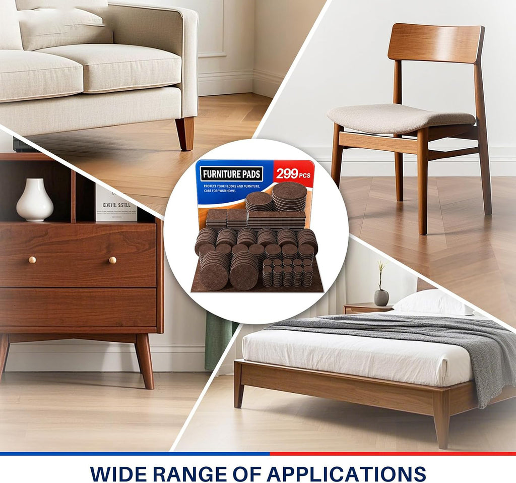 Brown 299 PCS Felt Furniture Pads for Hardwood Floors