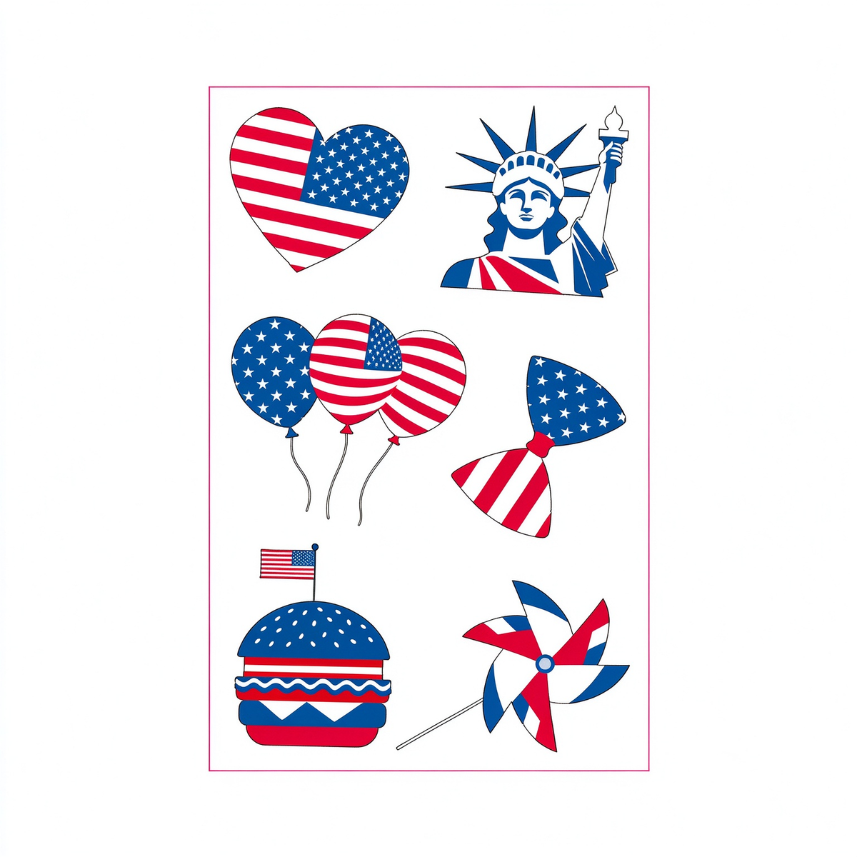 4th July Liberty Heart Tattoo Stickers
