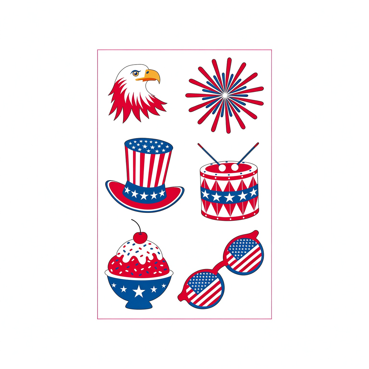 4th July Drum Eagle Tattoo Stickers