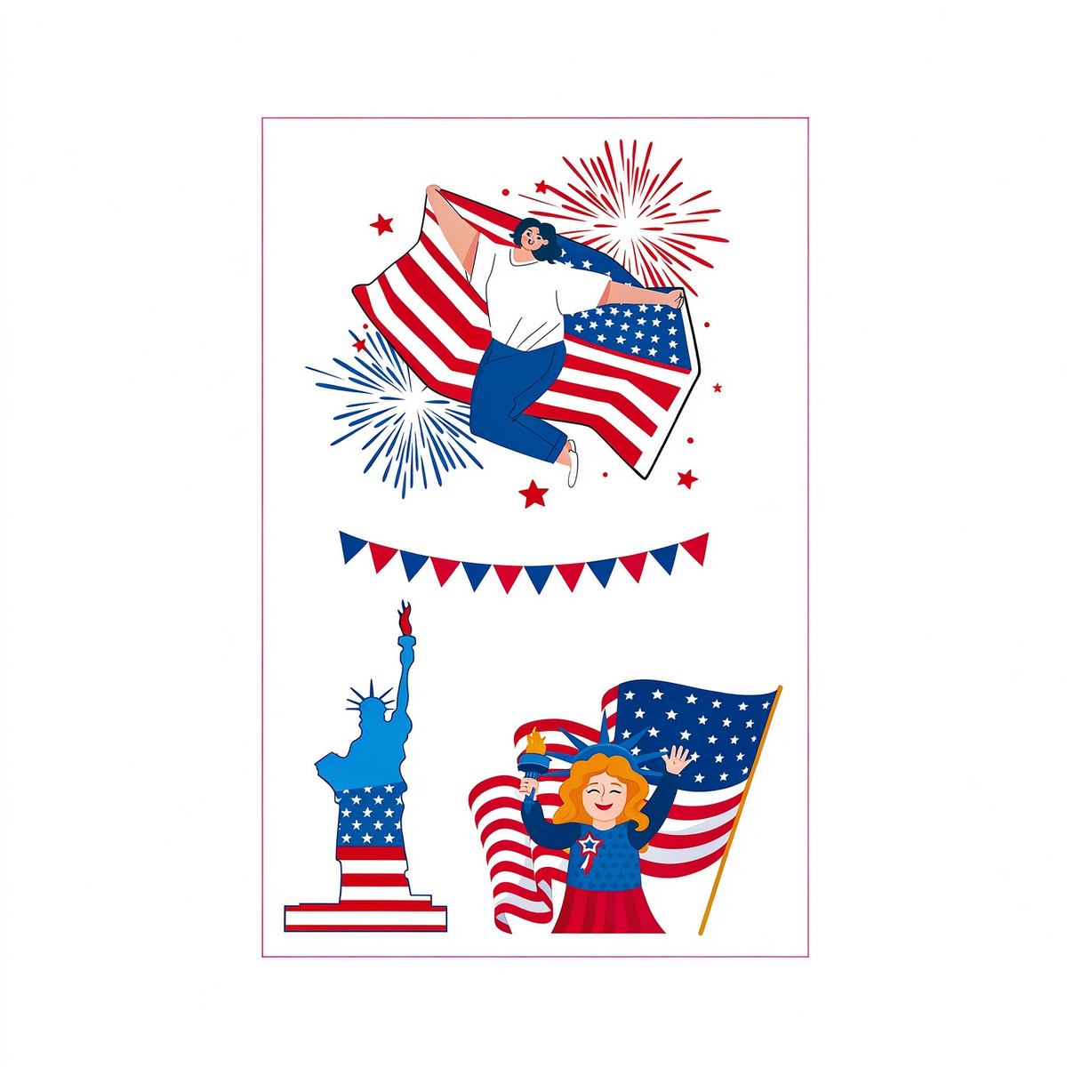 4th July Figure Flag Tattoo Stickers