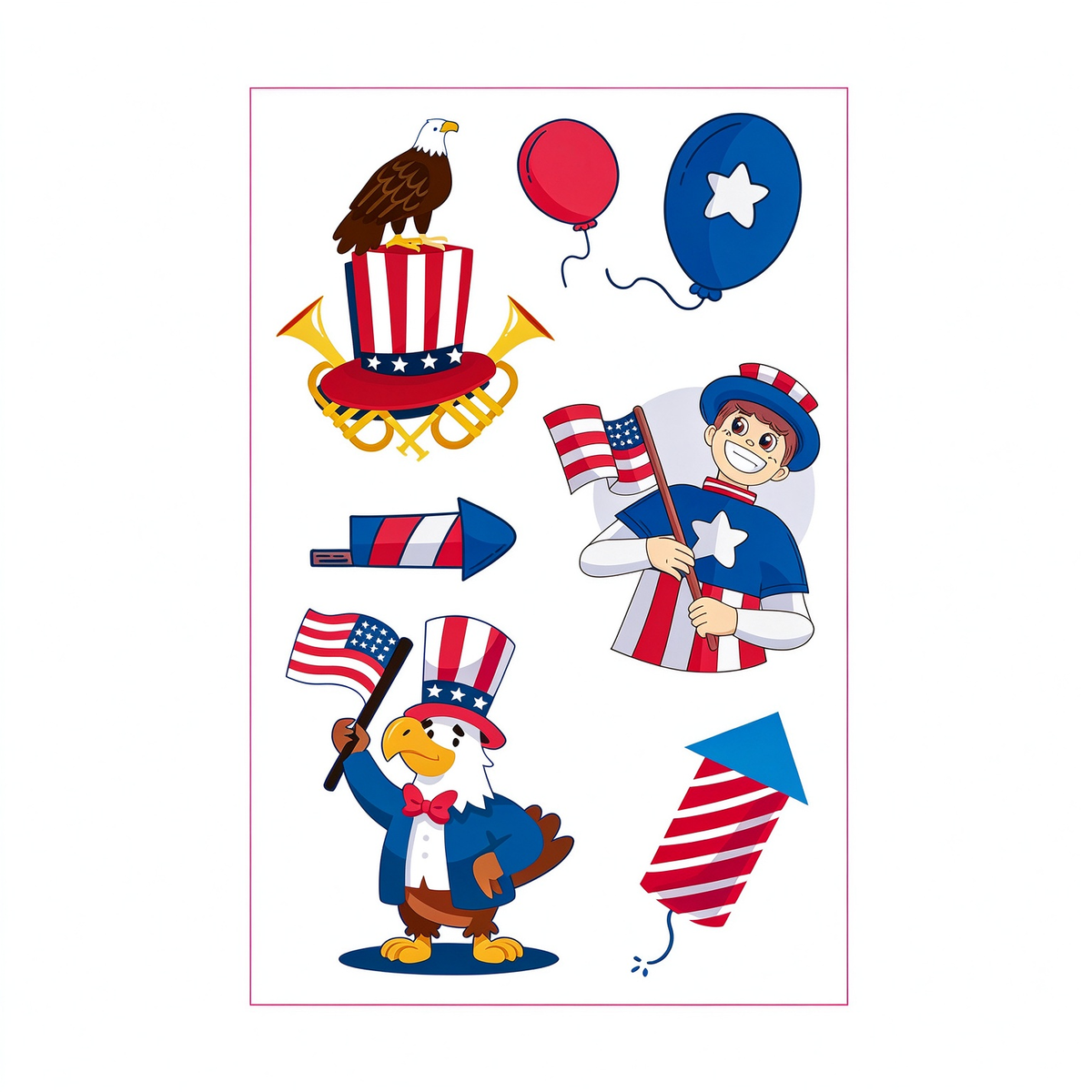 4th July Cartoon Eagle Tattoo Stickers