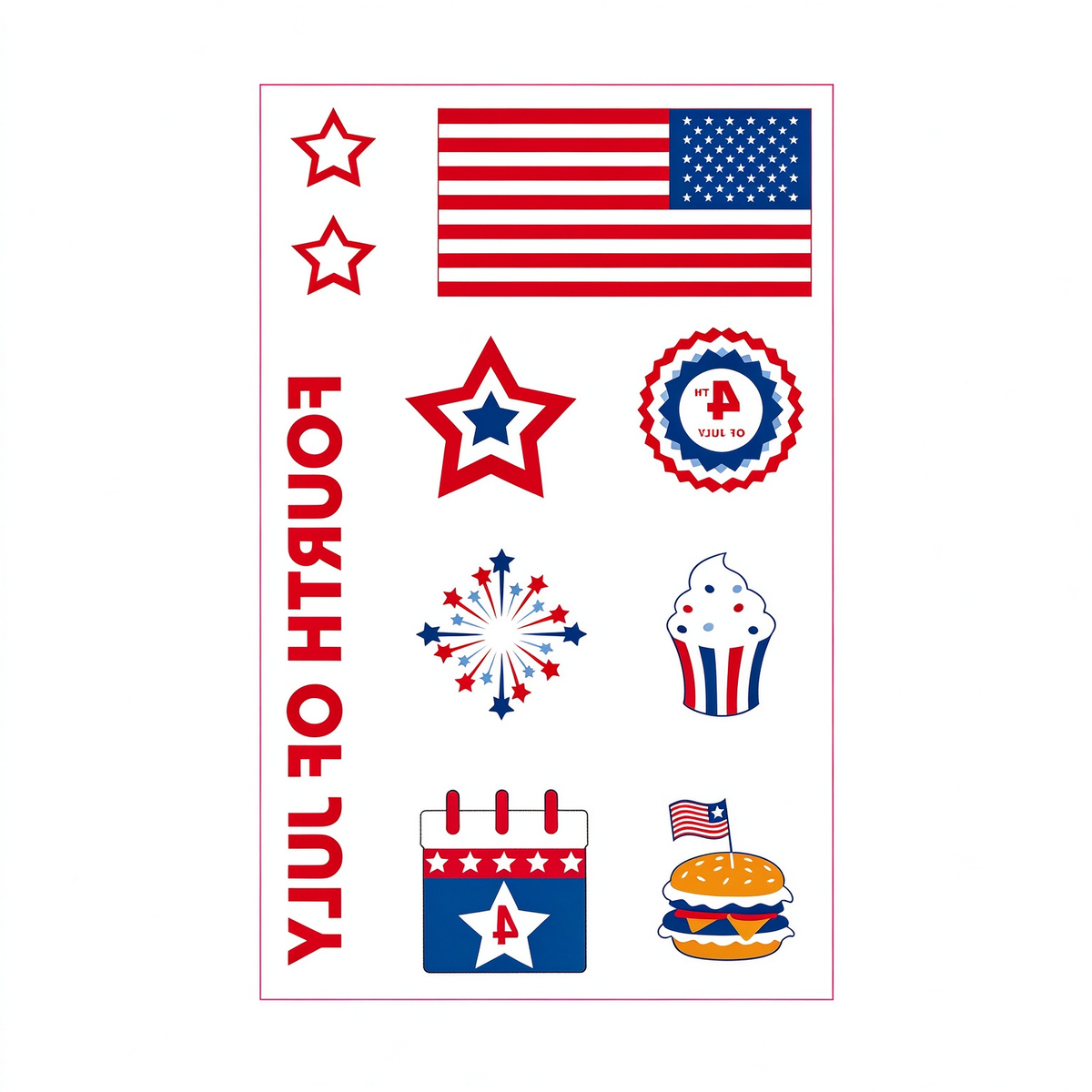 4th July Cupcake Burger Tattoo Stickers
