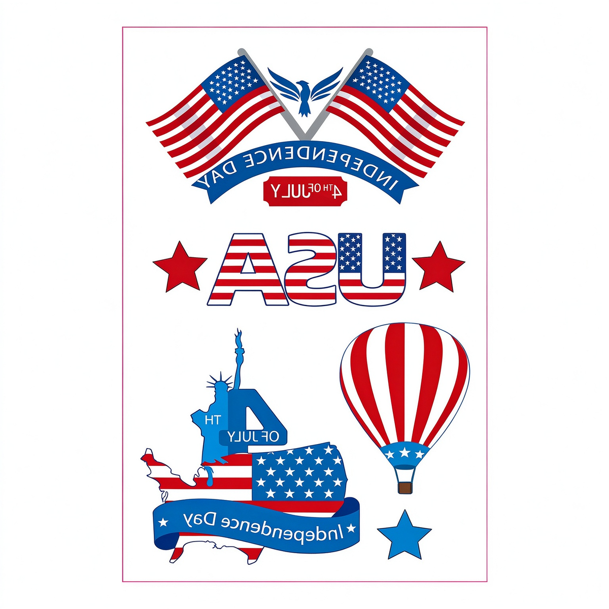 4th July Hot Air Balloon Tattoo Stickers