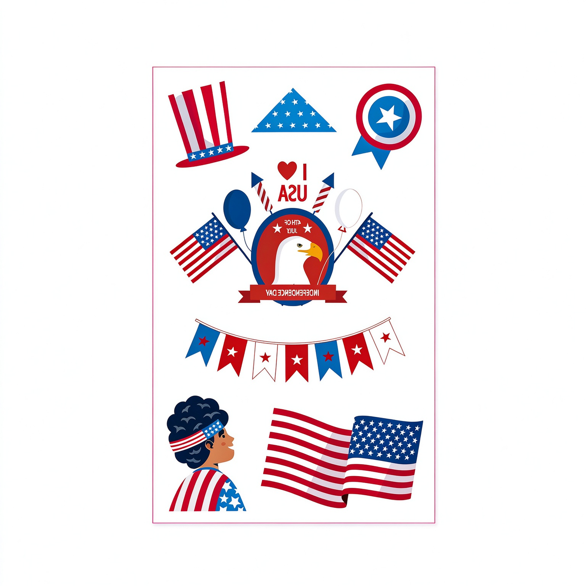 4th July I Love USA Tattoo Stickers