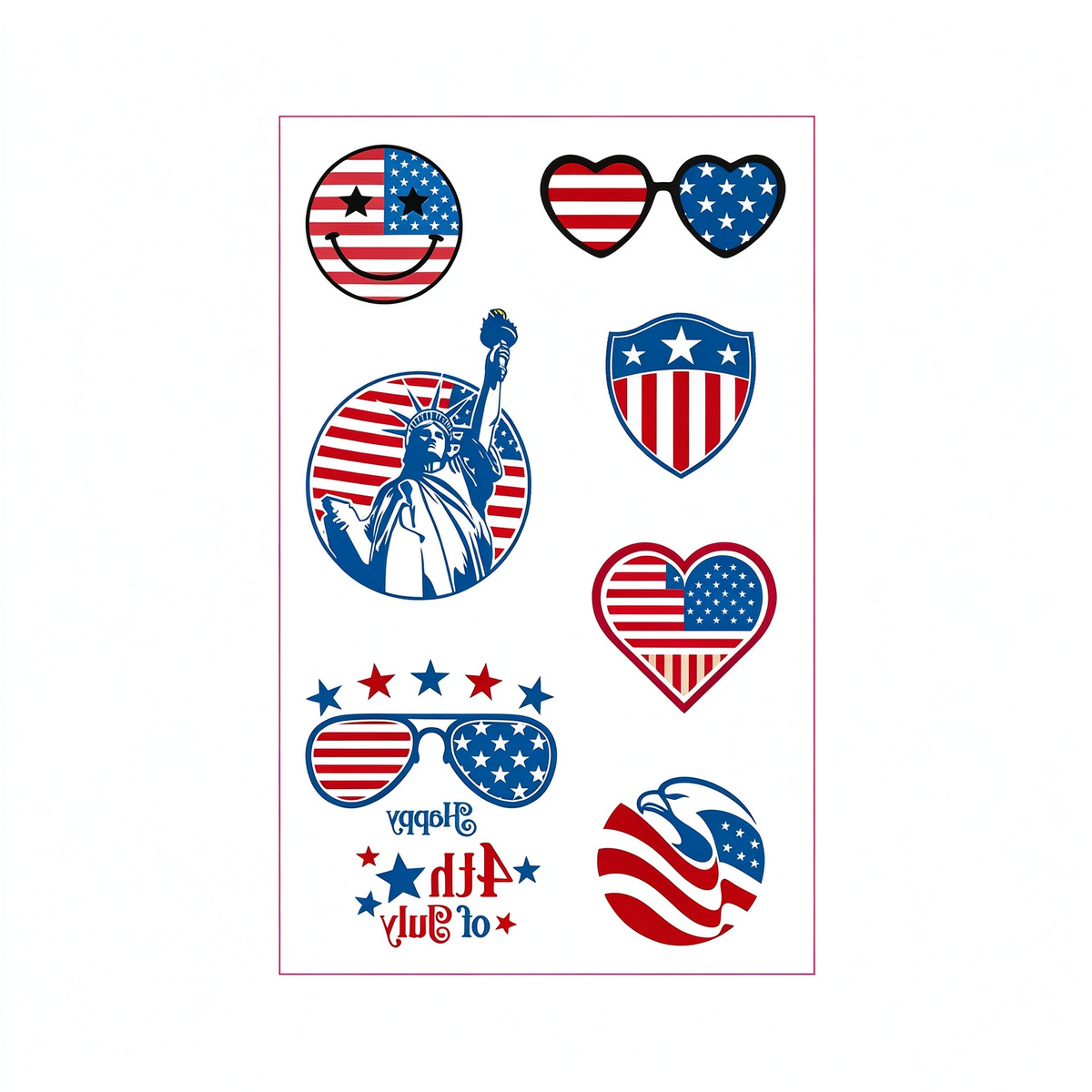 4th July Smile Face Tattoo Stickers
