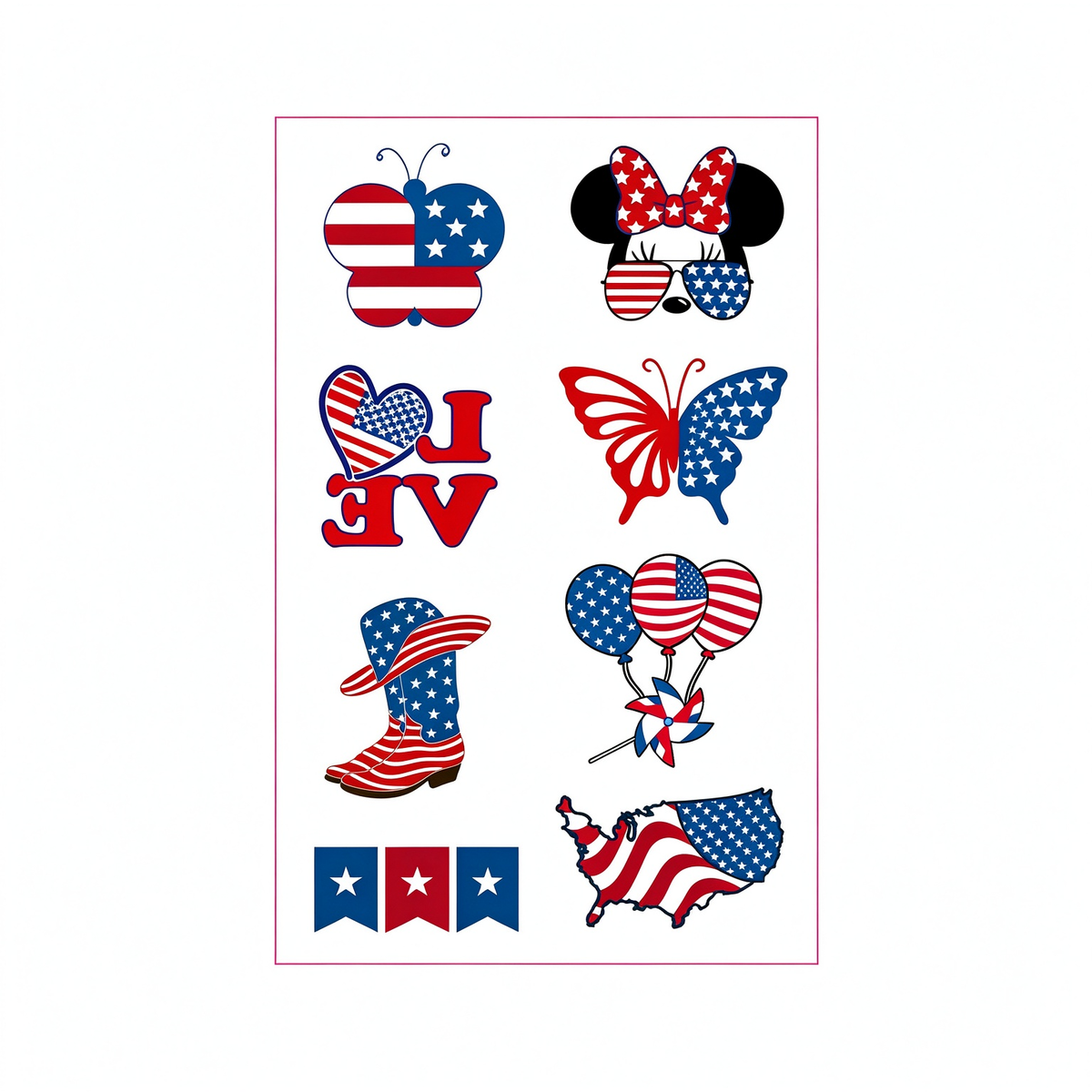 4th July Butterfly Cowboy Boot Tattoo Stickers