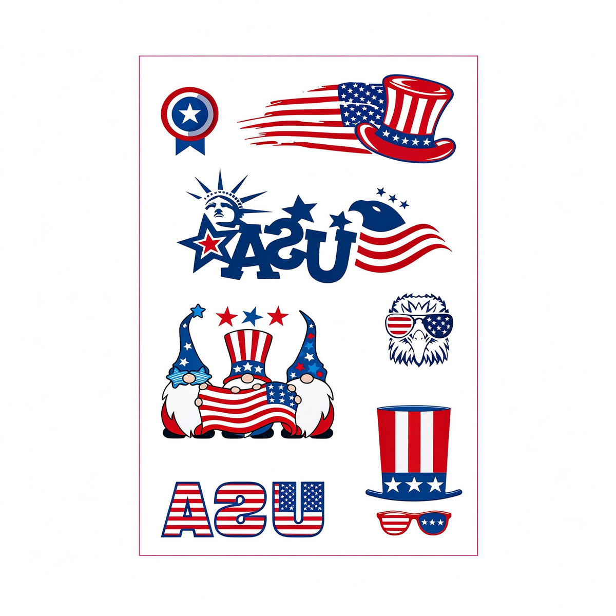 4th July Gnome USA Top Hat Tattoo Stickers