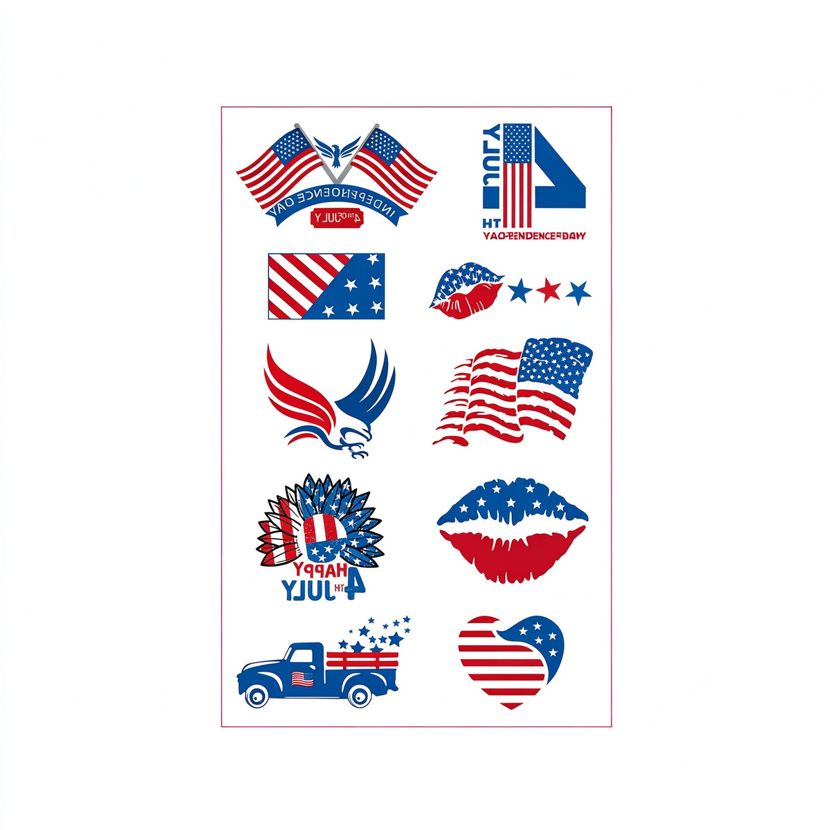 4th July Lips Truck Eagle Tattoo Stickers