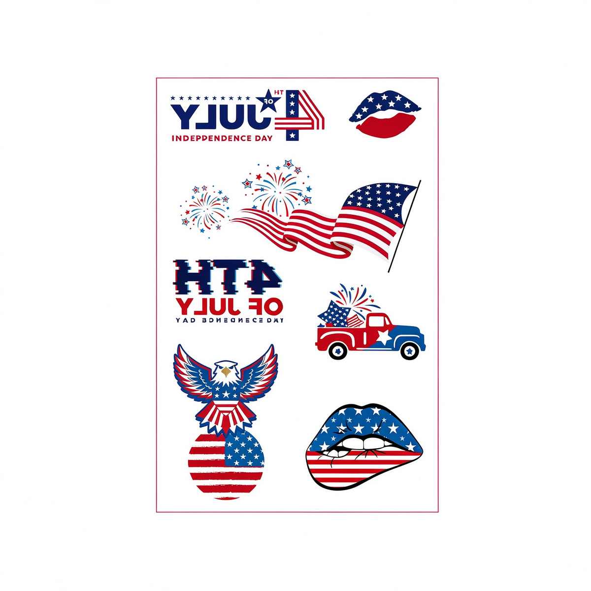 4th July Firework Truck Eagle Lips Tattoo Stickers
