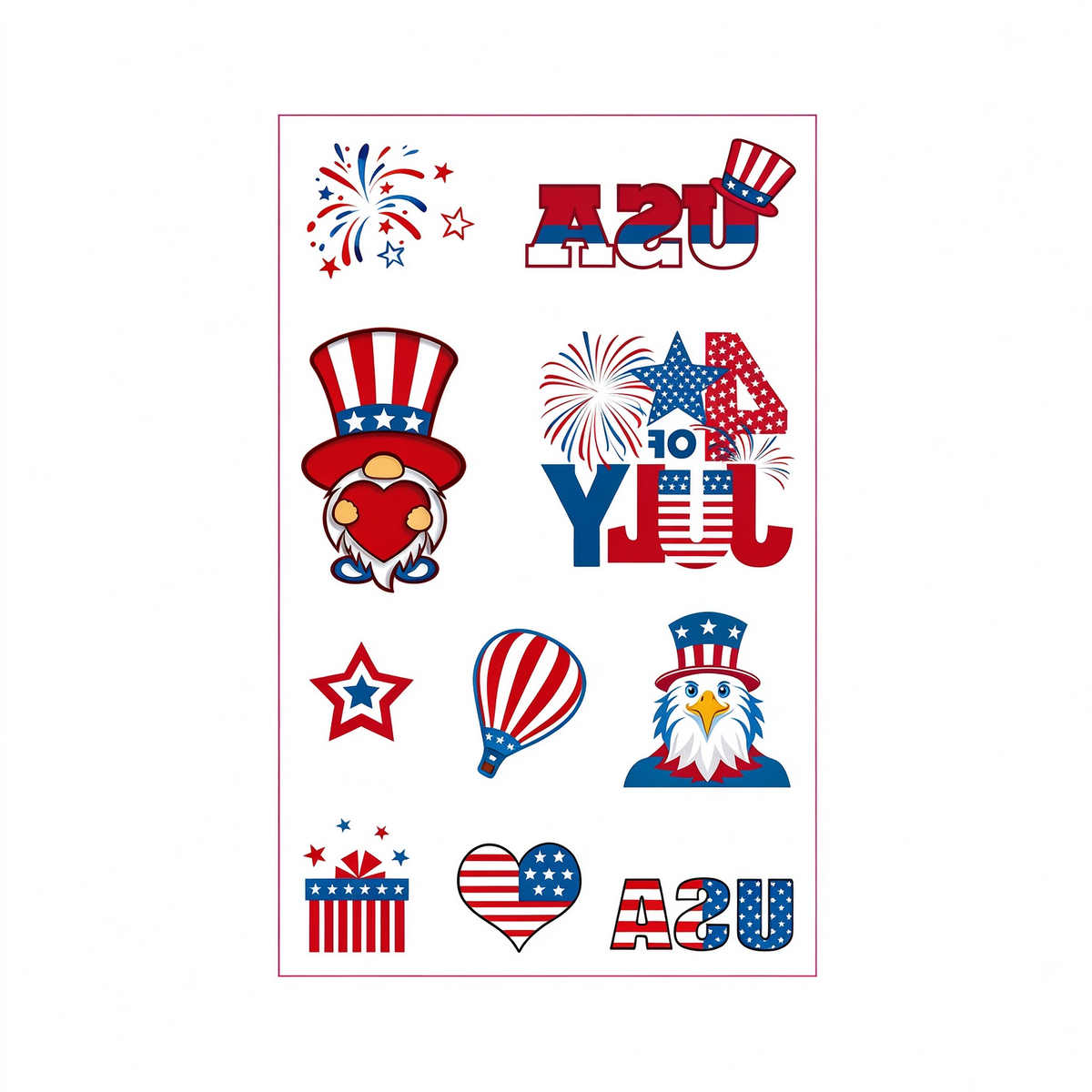 4th July Gnome Eagle Hot Air Balloon Tattoo Stickers