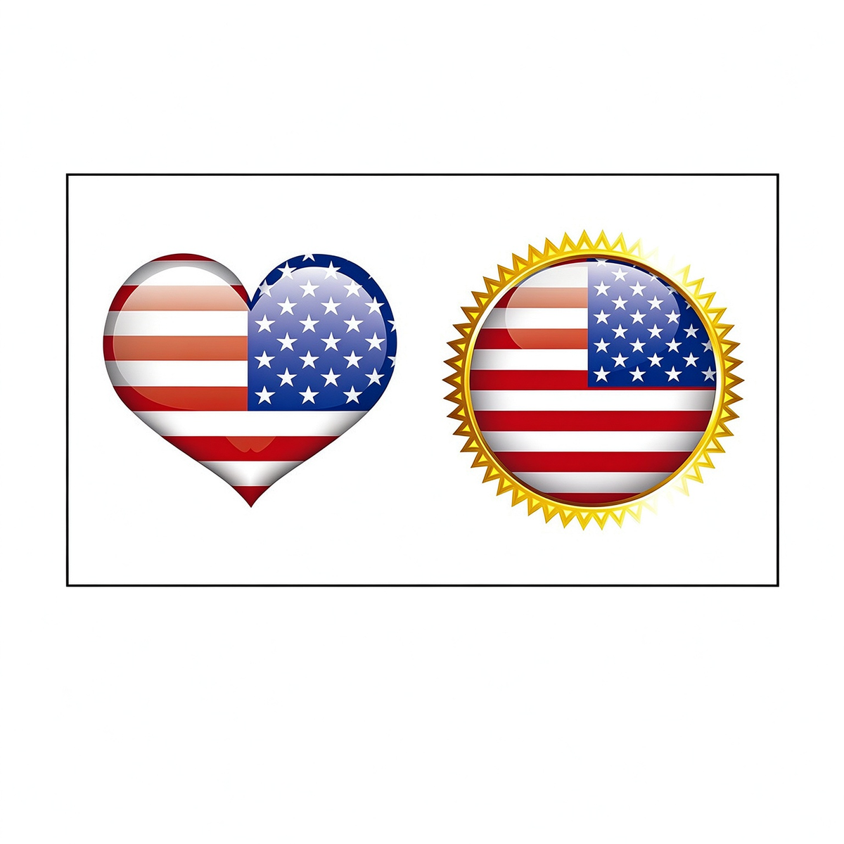 Glossy Flag Heart & Golden Badge Tattoo Stickers for Independence Day