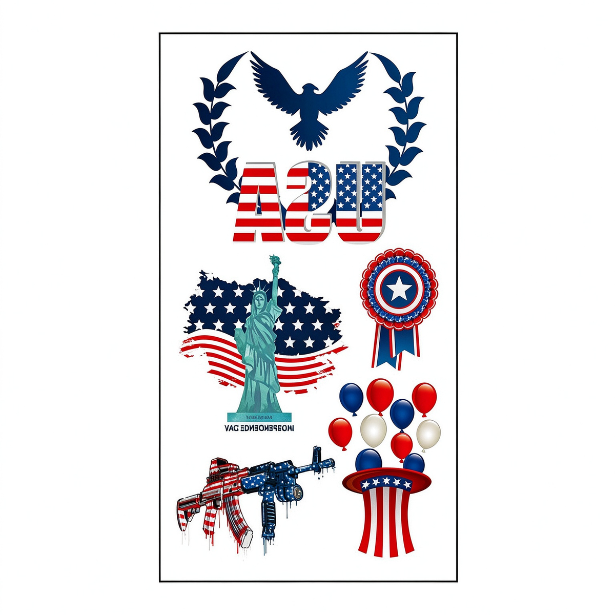 Eagle Wreath Statue Liberty Tattoo Stickers for Independence Day