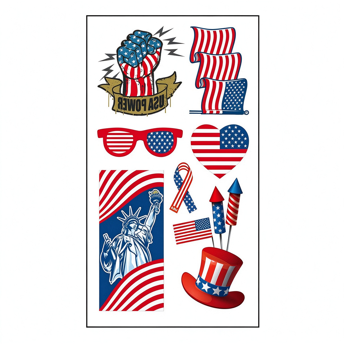 USA Power Fist Patriotic Assortment Tattoo Stickers for Independence Day