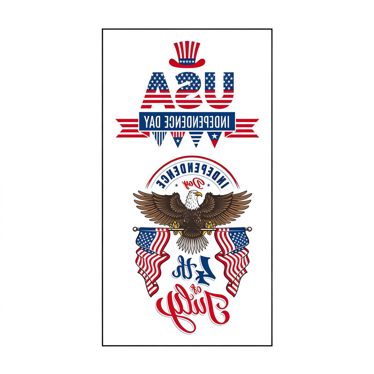 USA Letter Banner & Eagle Emblem Tattoo Stickers for Independence Day