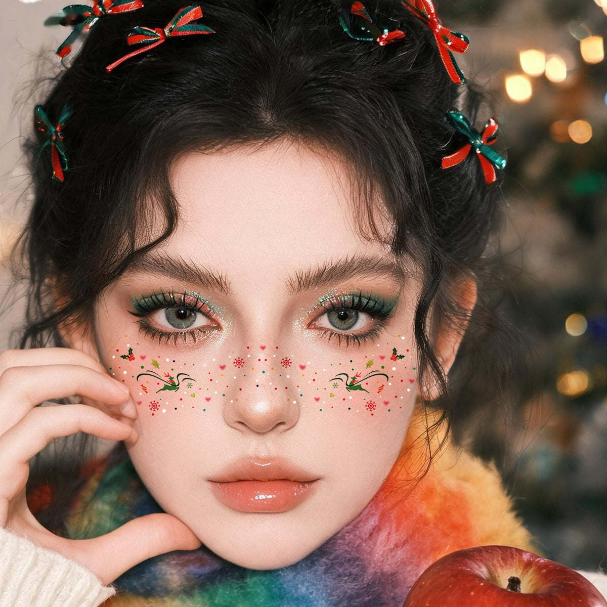 Reindeer Holly Face Tattoo