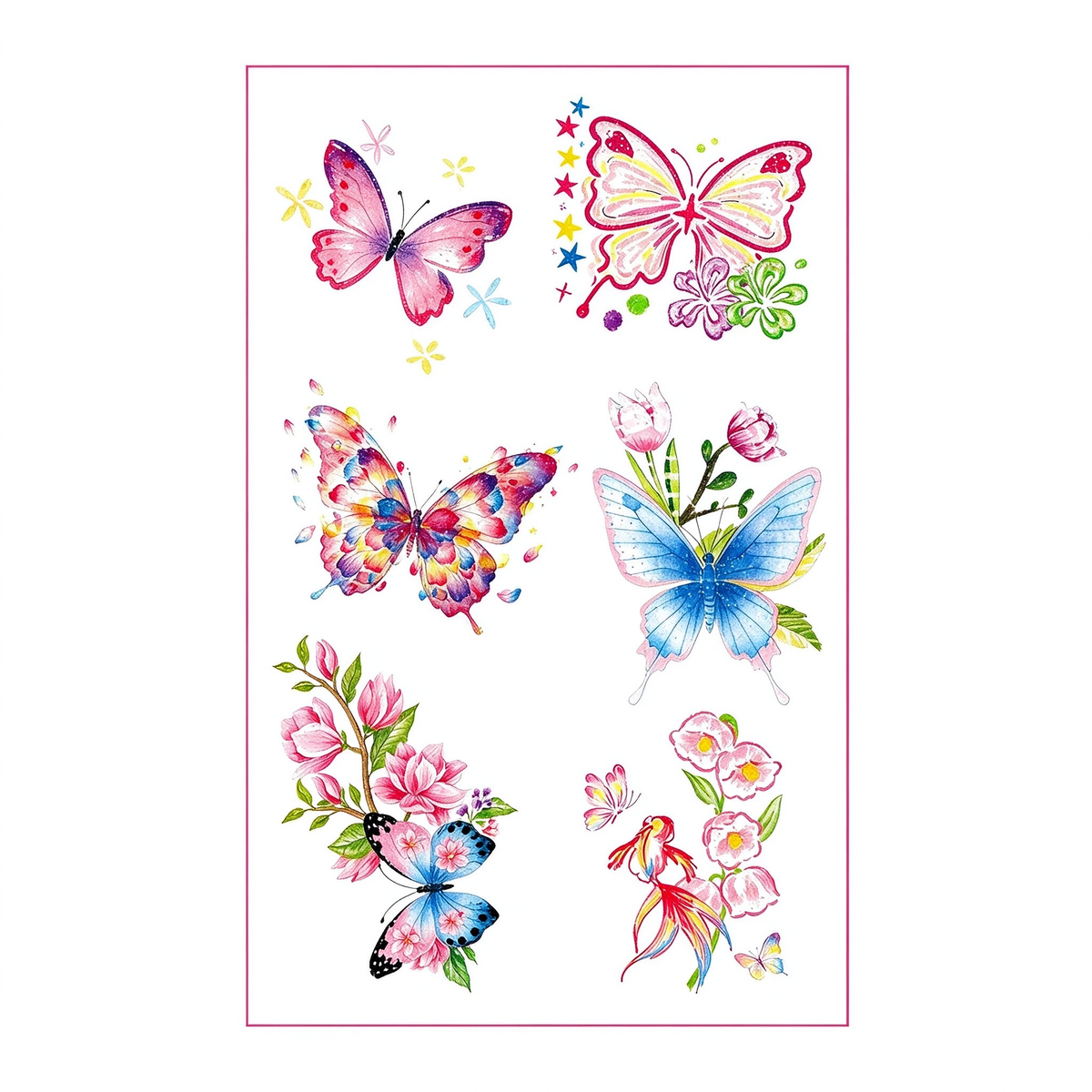 Watercolor Colorful Butterfly Magnolia Tattoo Stickers