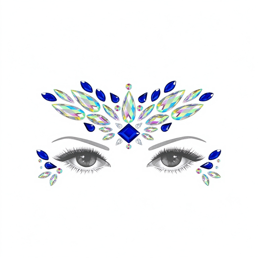 Blue Iridescent Rhinestone Face Gem Sticker, Festival Face Jewels