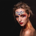 Blue Iridescent Rhinestone Face Gem Sticker, Festival Face Jewels