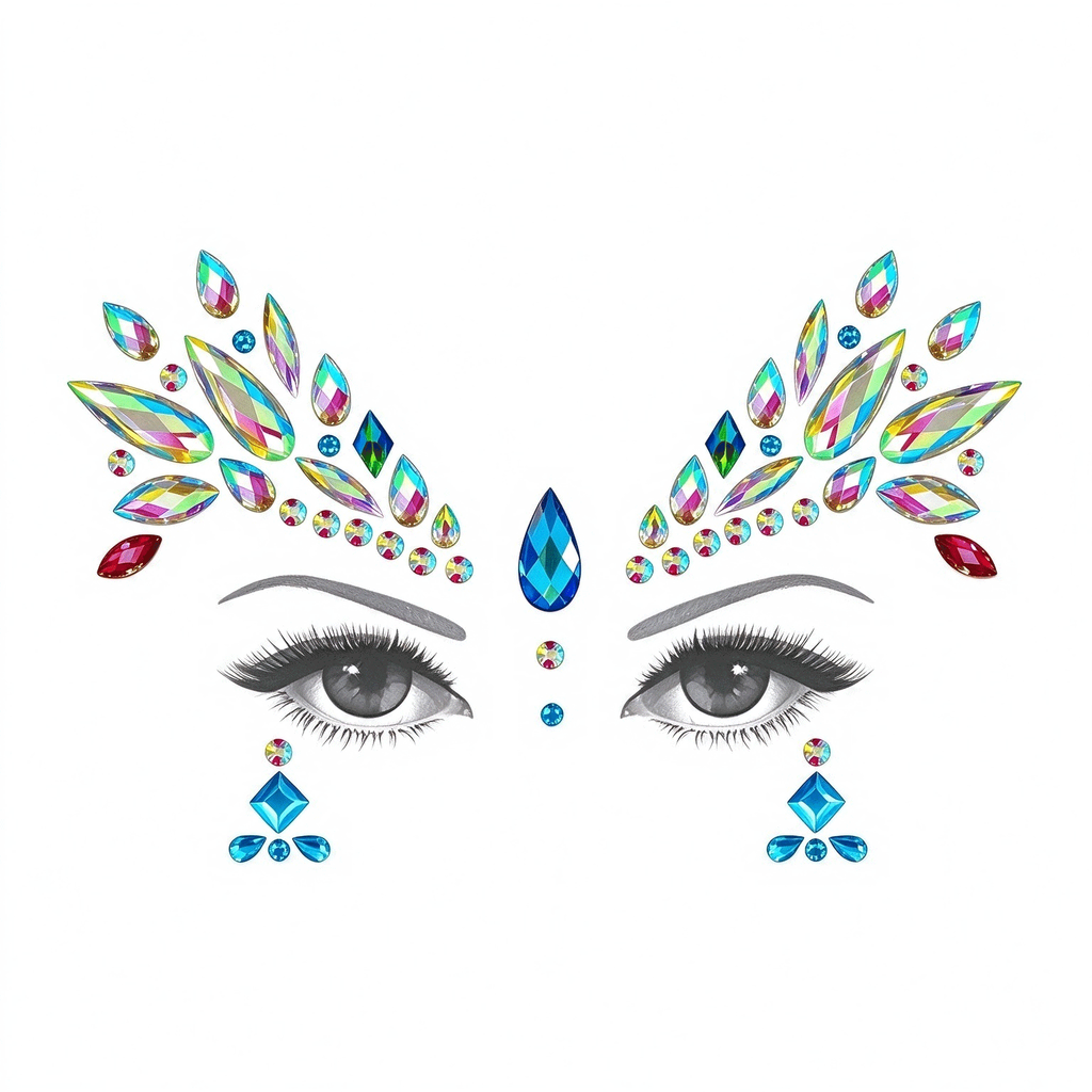 Rainbow Iridescent Rhinestone Face Gem Sticker, Festival Face Jewels