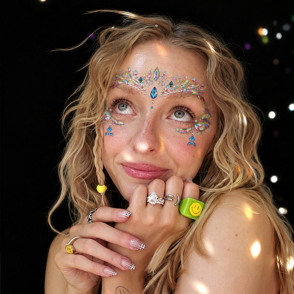 Rainbow Iridescent Rhinestone Face Gem Sticker, Festival Face Jewels