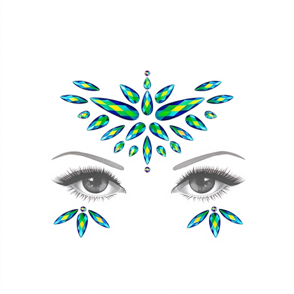 Green Iridescent Rhinestone Face Gem Sticker, Festival Face Jewels