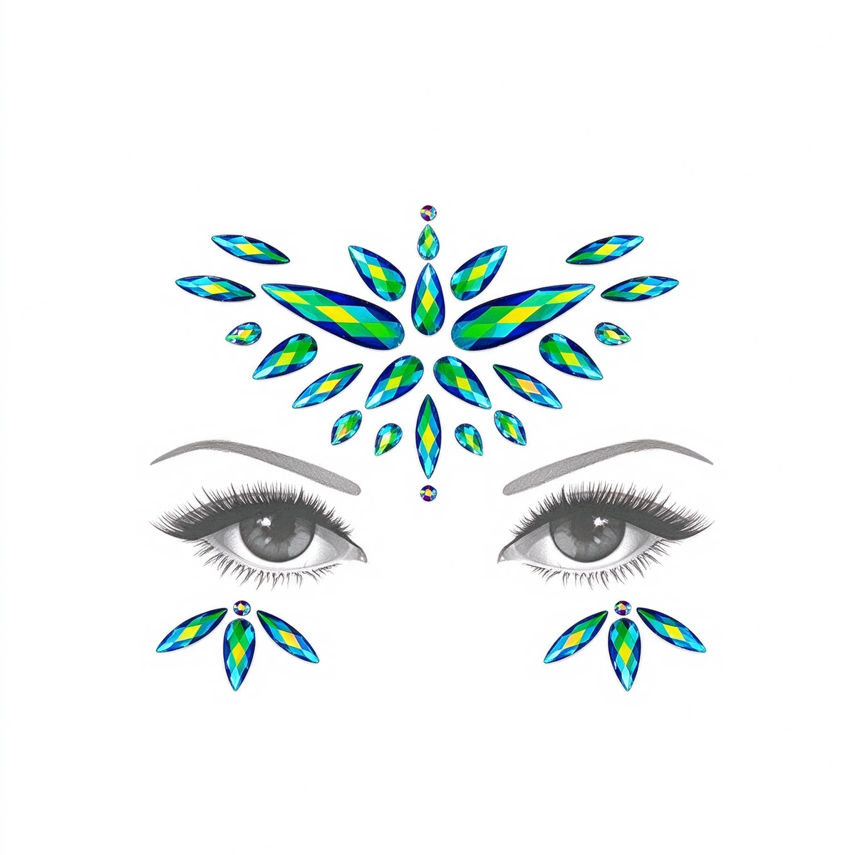 Green Iridescent Rhinestone Face Gem Sticker, Festival Face Jewels