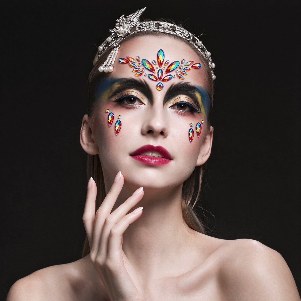 Multicolor Iridescent Rhinestone Face Gem Sticker, Festival Face Jewels