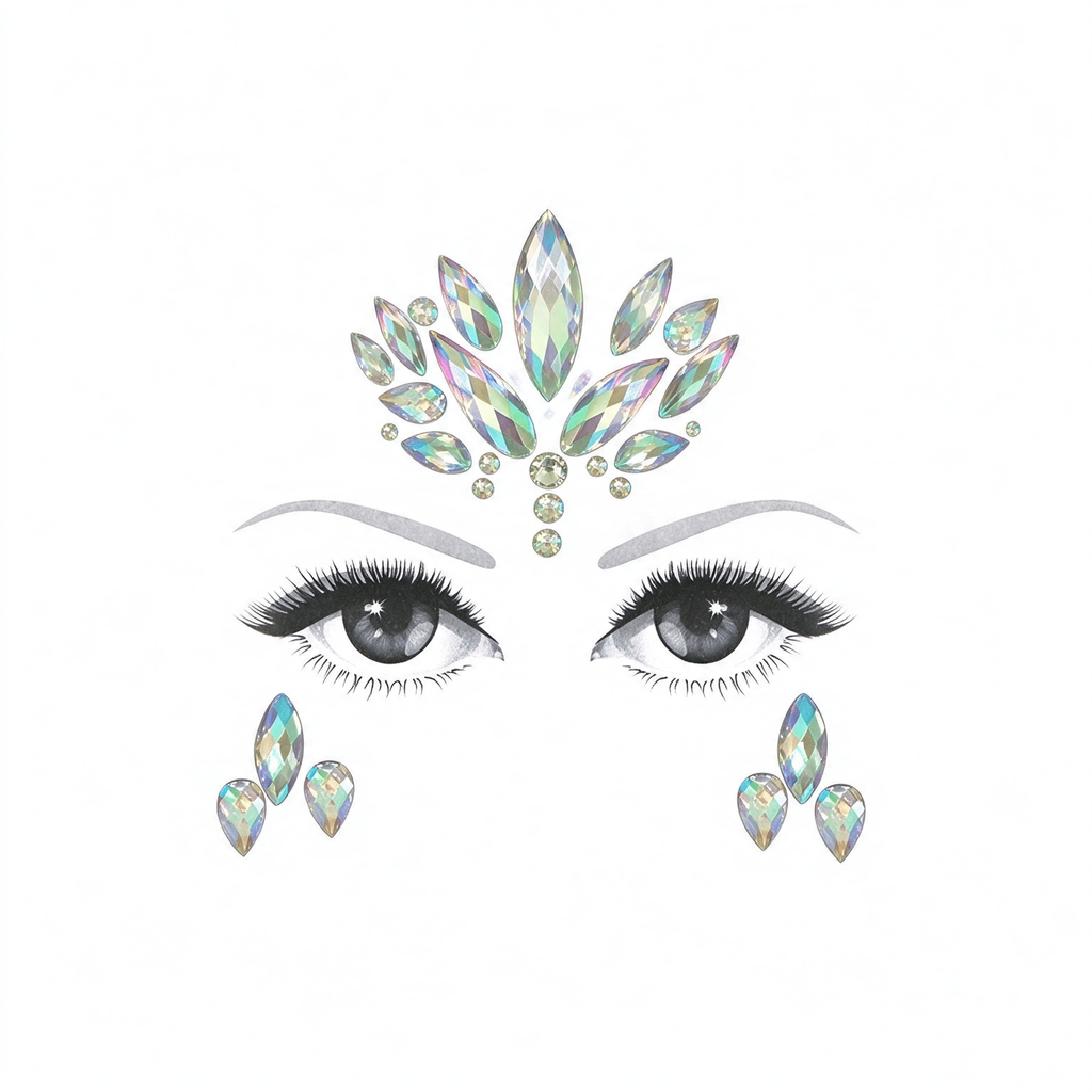 Clear Iridescent Rhinestone Face Gem Sticker, Festival Face Jewels