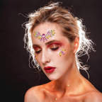 Pink & Yellow Rhinestone Face Gem Sticker, Festival Face Jewels