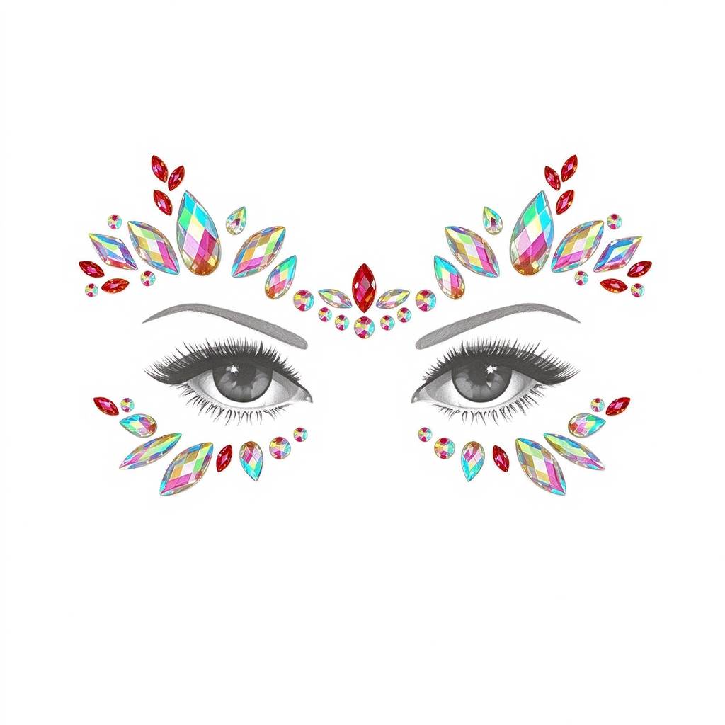 Red Iridescent Rhinestone Face Gem Sticker, Festival Face Jewels