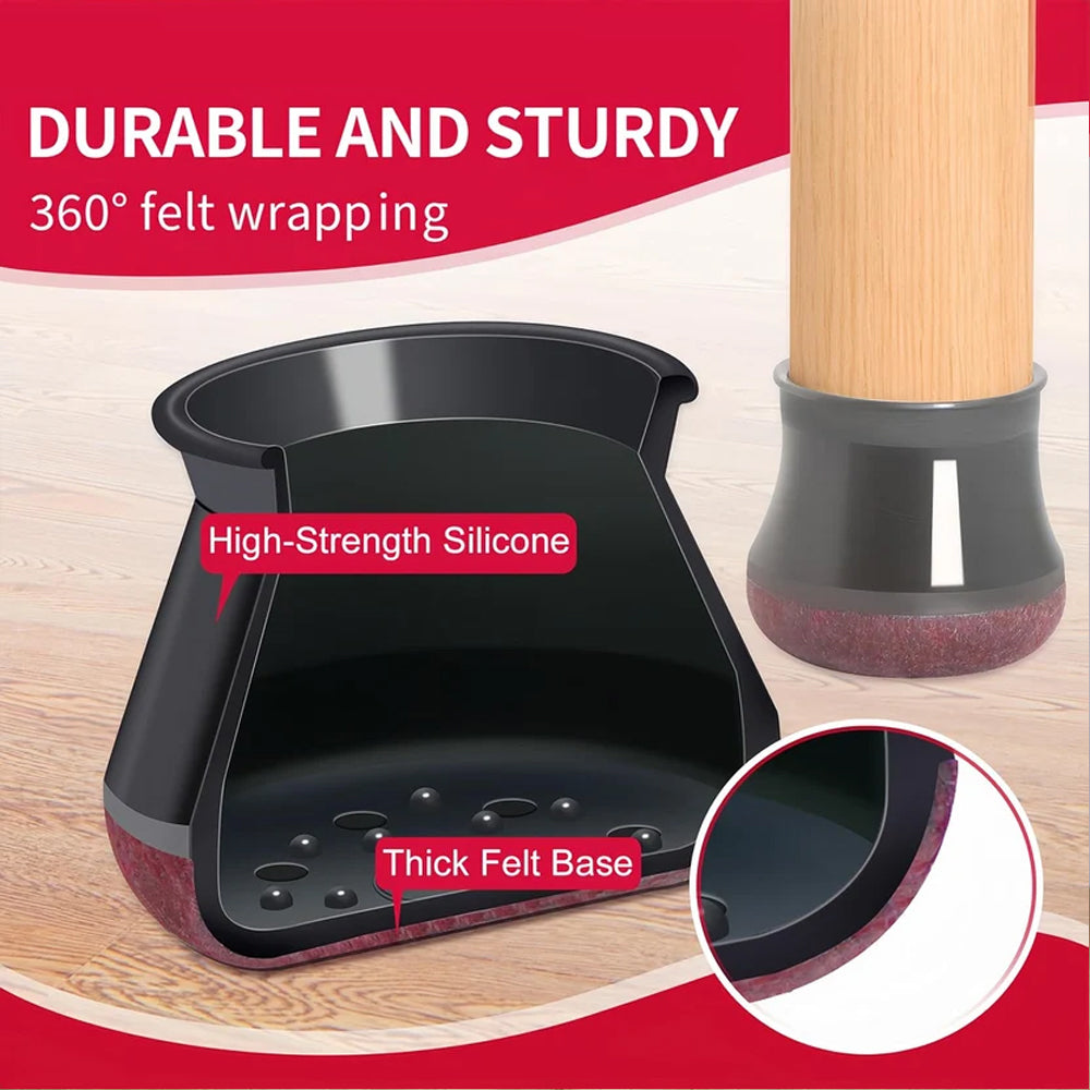 Black Chair Leg Floor Protectors for Hardwood Floors, Anti-Scratch & Noise Reduction