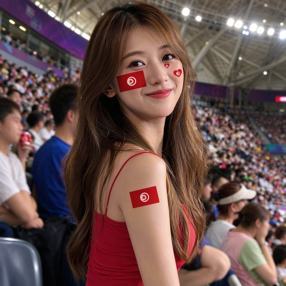 Tunisia Flag Heart Face Tattoos