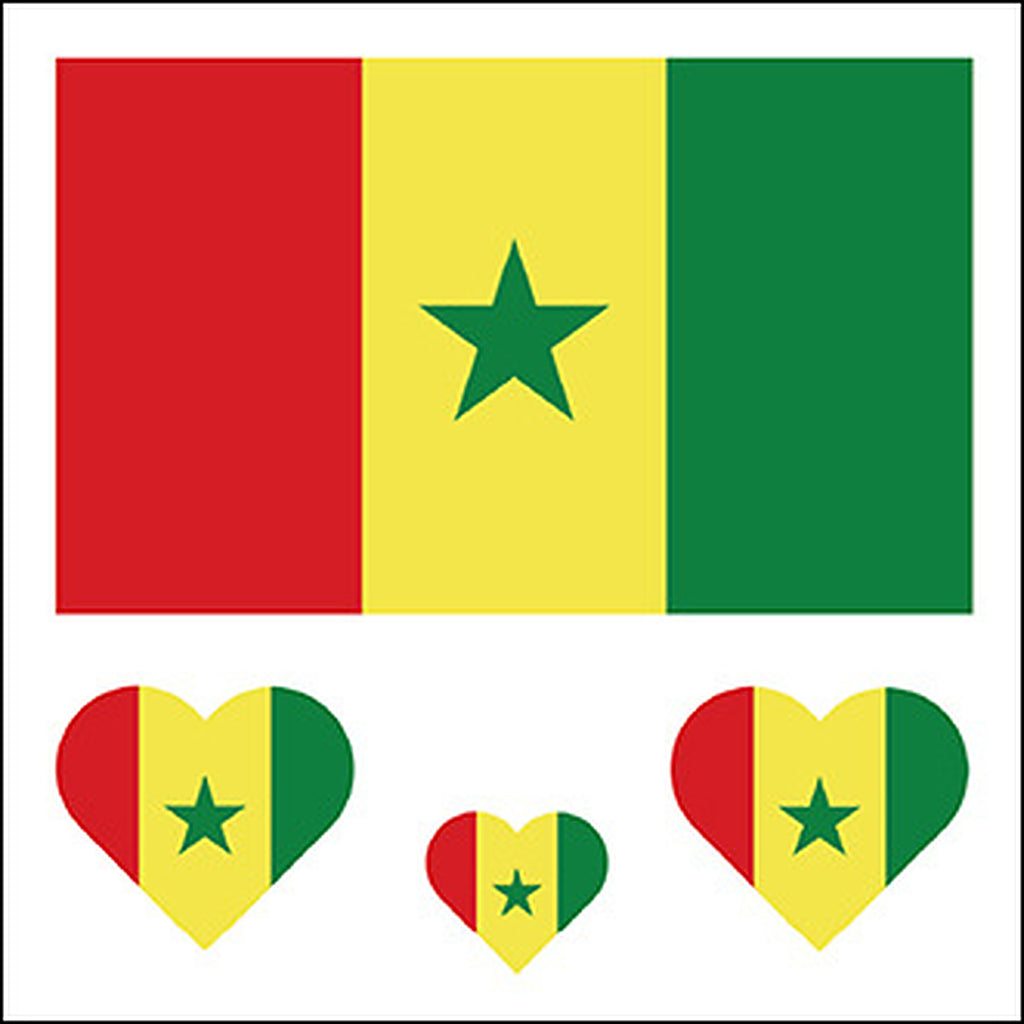 Senegal Flag Heart Face Tattoos