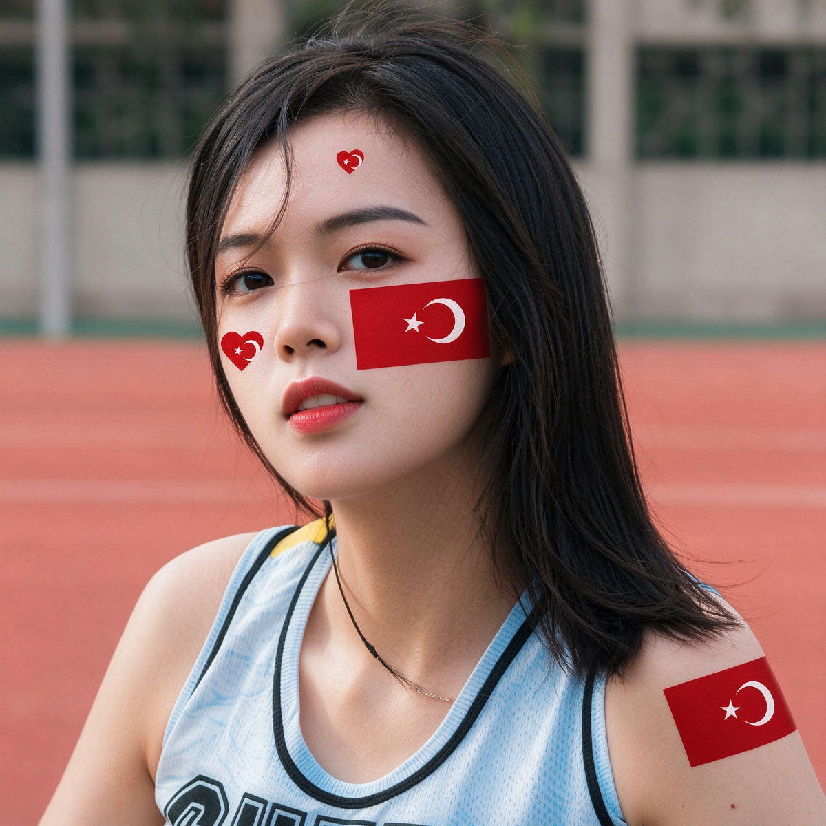 Turkey Flag Heart Face Tattoos