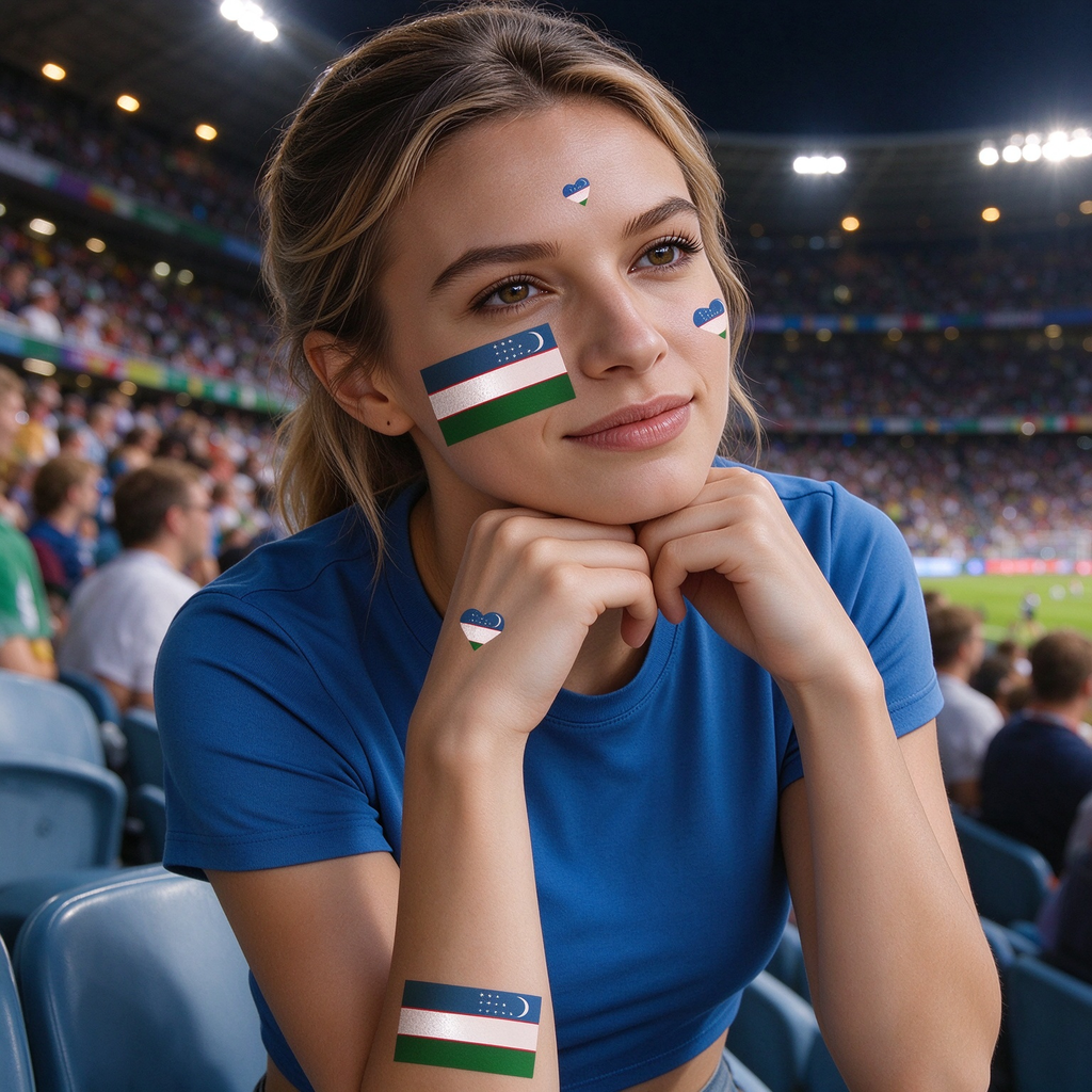 Uzbekistan Flag Heart Face Tattoos