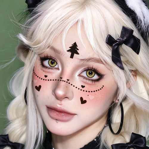 Black Christmas Tree Snowflake Face Temporary Tattoos