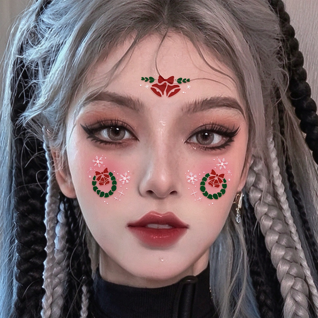 Christmas Bell Wreath Snowflake Face Temporary Tattoos