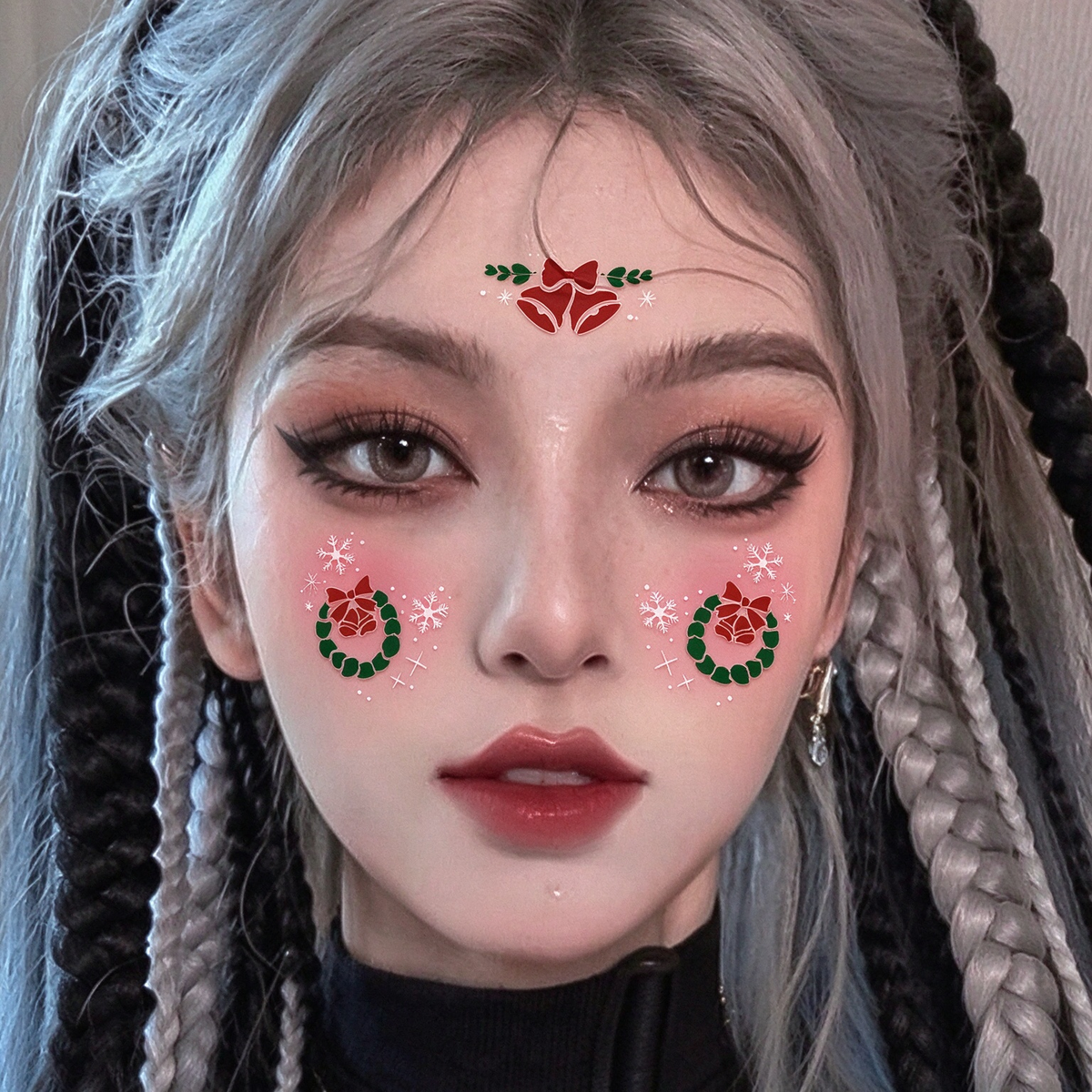 Christmas Bell Wreath Snowflake Face Temporary Tattoos