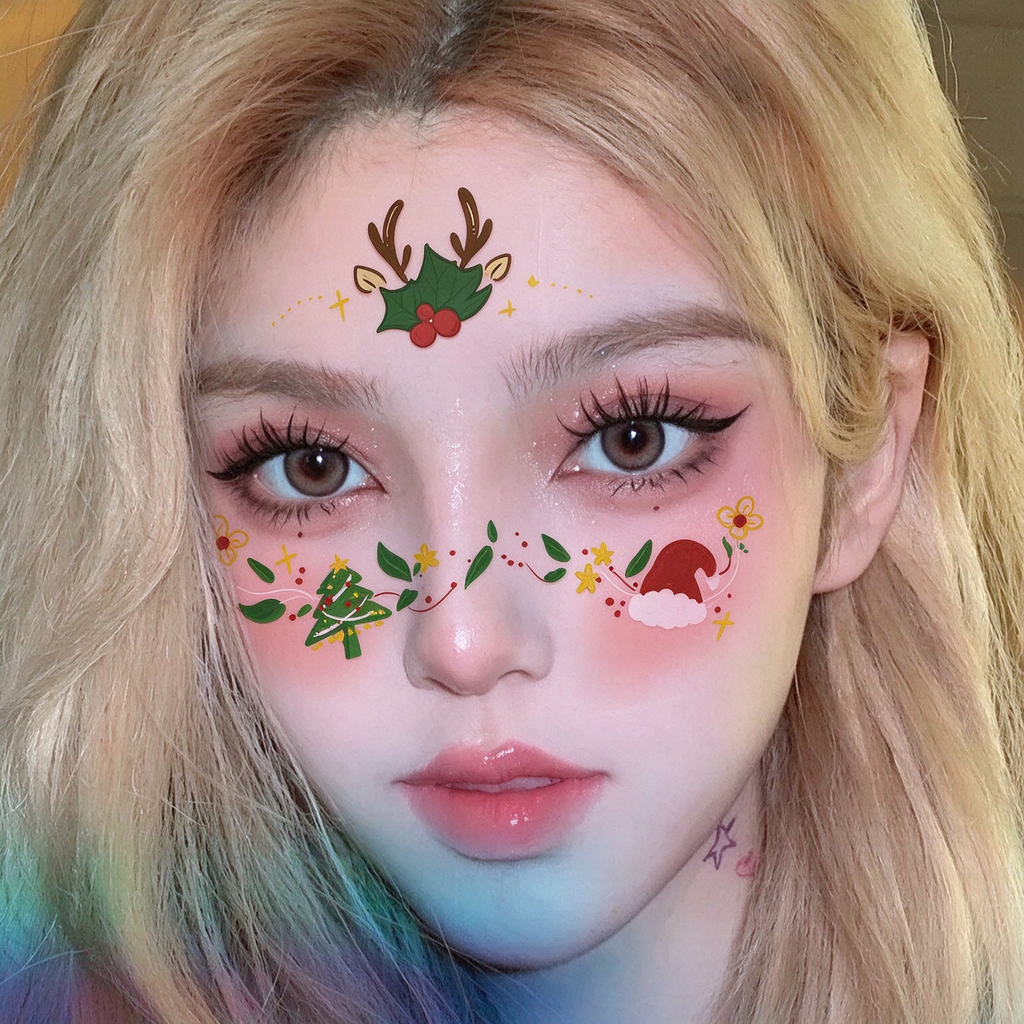 Reindeer Antler Santa Hat Christmas Face Temporary Tattoos