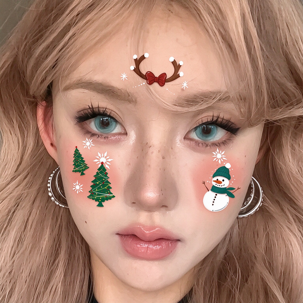 Snowman Reindeer Antler Christmas Face Temporary Tattoos