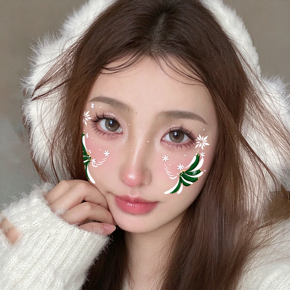 Green Snowflake Face Tattoos