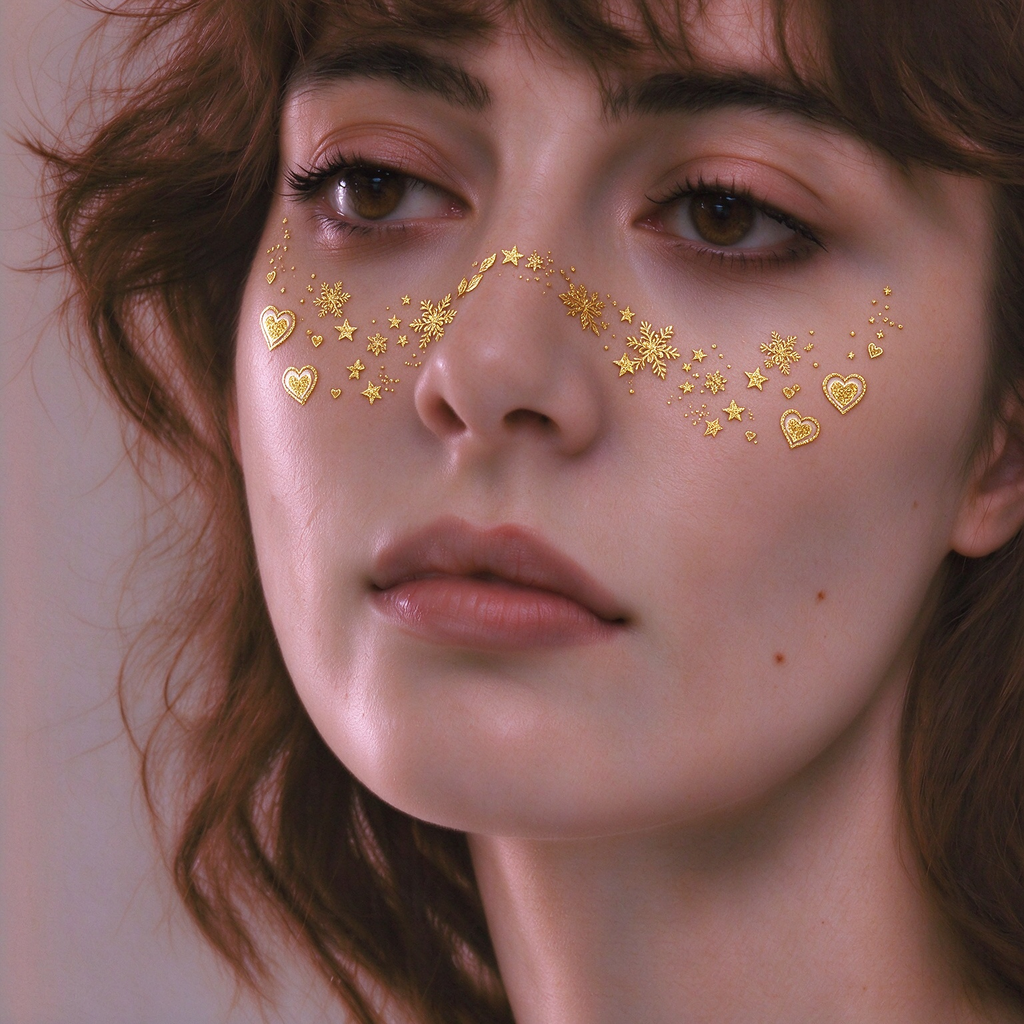 Metallic Glitter Snowflake & Heart Temporary Tattoos