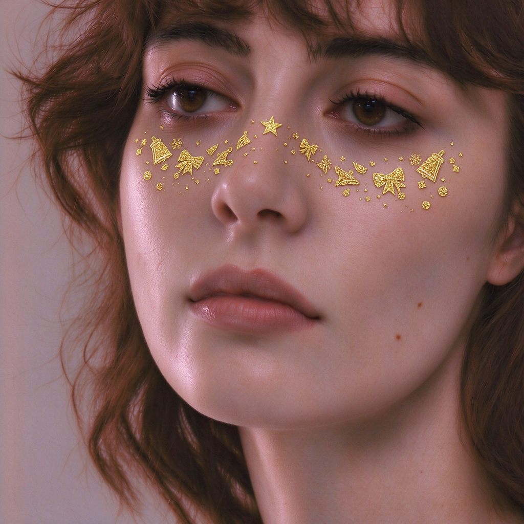 Metallic Glitter Bell & Bow Temporary Tattoos
