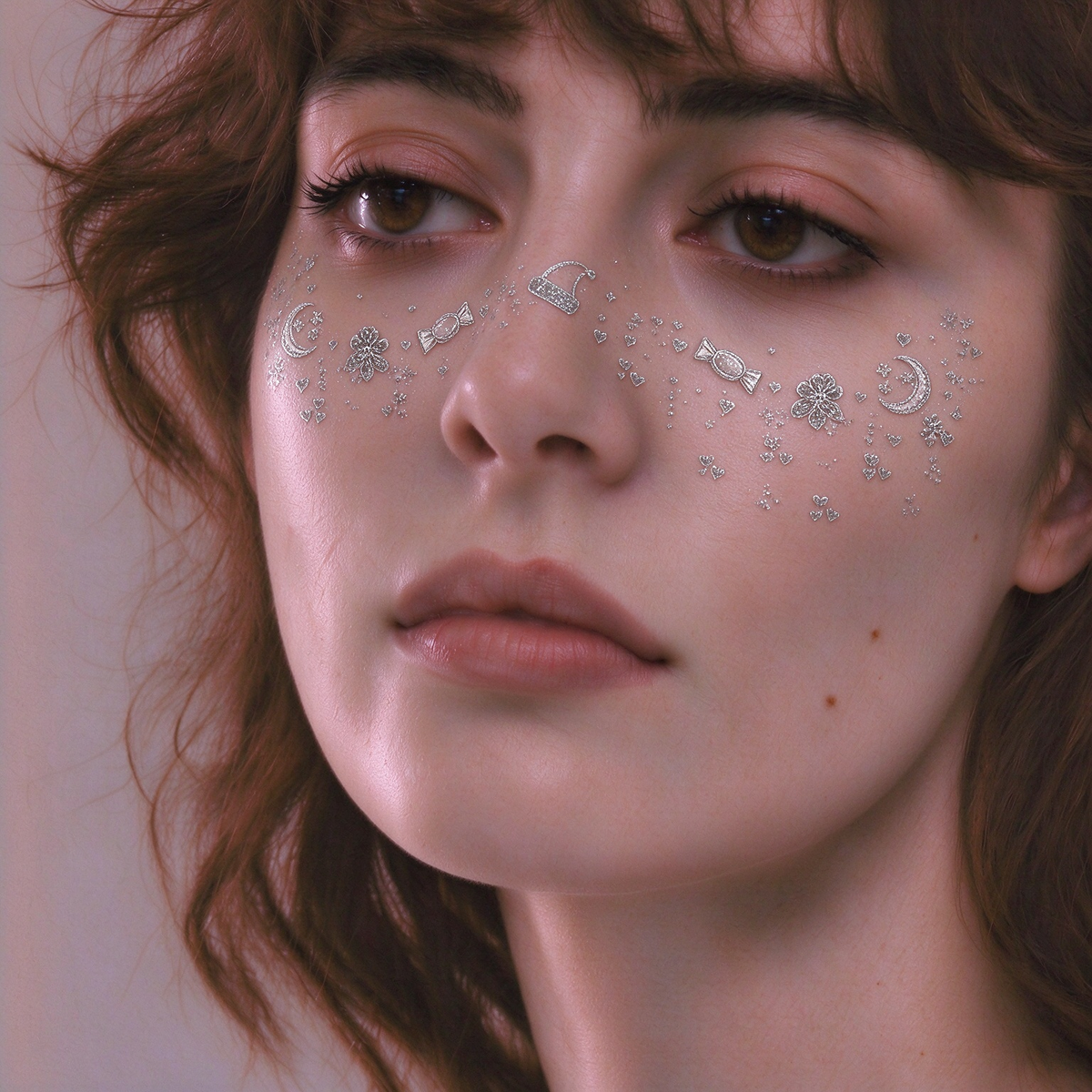 Silver Glitter Moon & Candy Temporary Tattoos