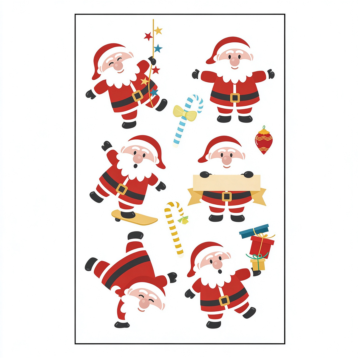 Playful Santa Candy Cane Stickers