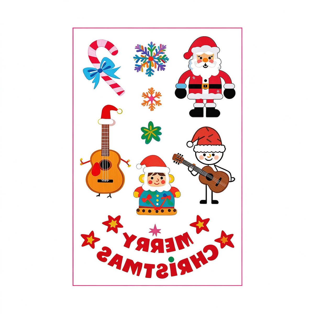 Guitar Santa Xmas Stickers
